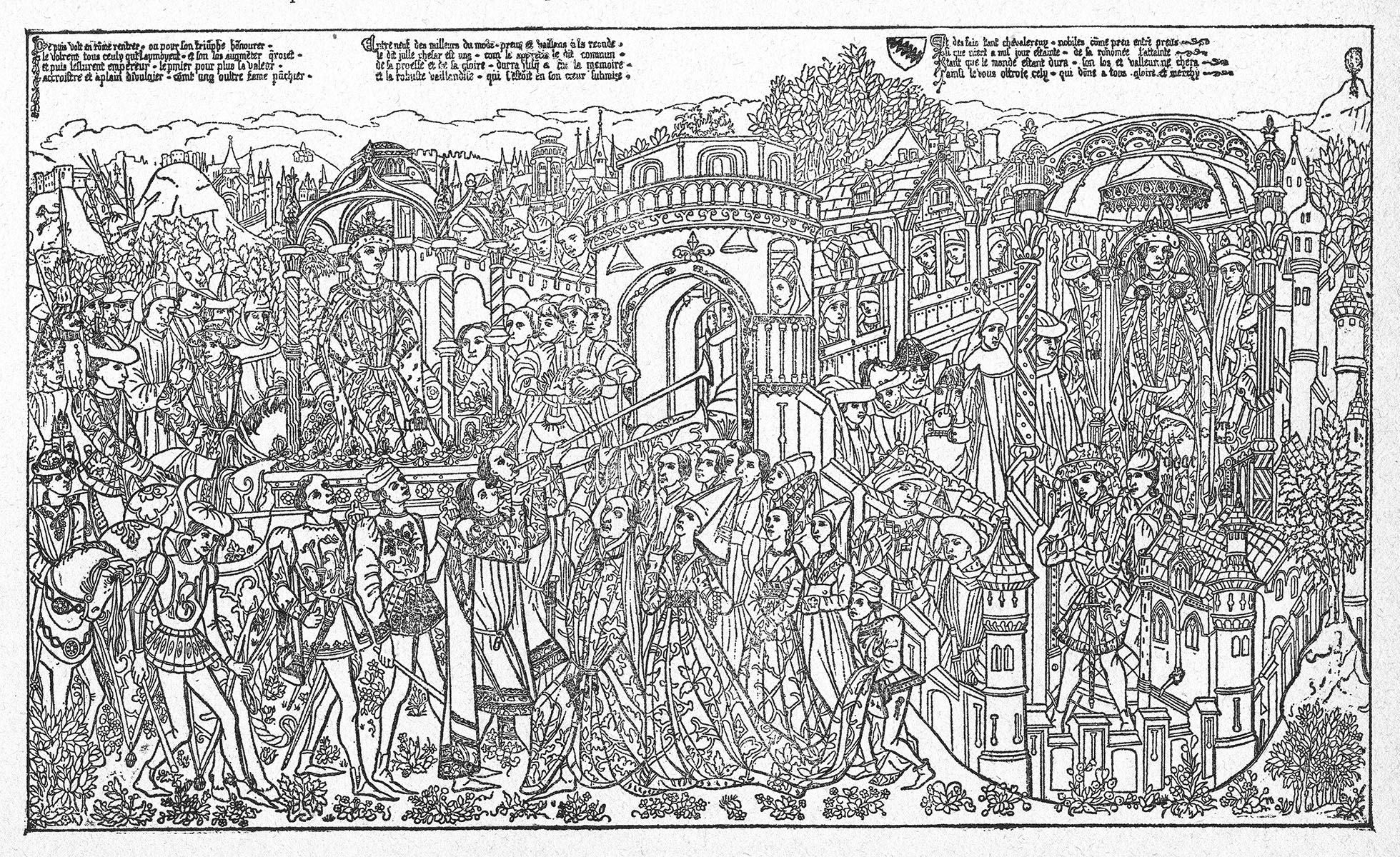 a. Entrée triomphale de César à Rome.— b. César est assassiné.