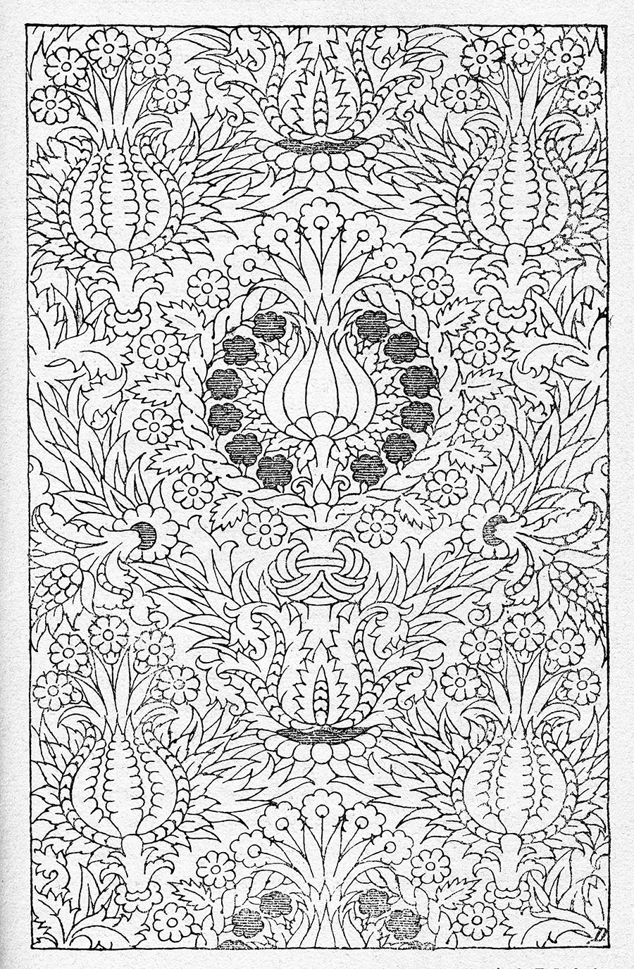 Chape à dessins de velours rouge sur velours d’or.