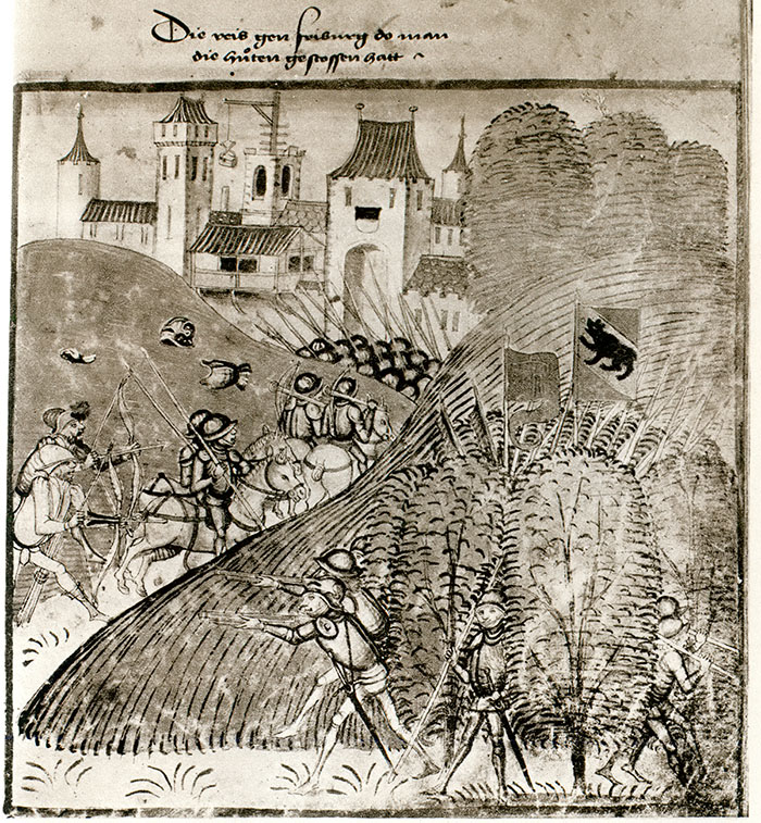 Vue de Fribourg, montrant la Tour et la Porte du Bourg