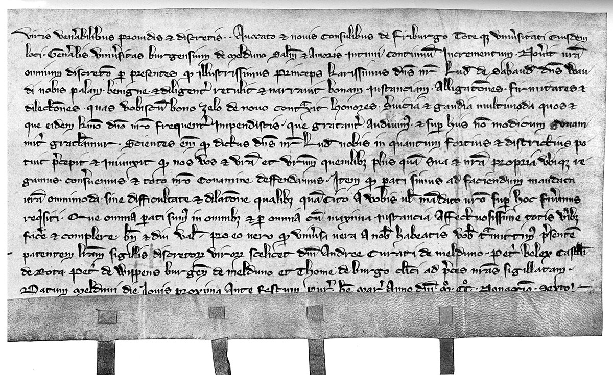 Lettre des bourgeois de Moudon aux autorités de Fribourg