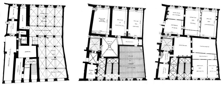 Plans du rez-de-chaussée, du premier et du second étage